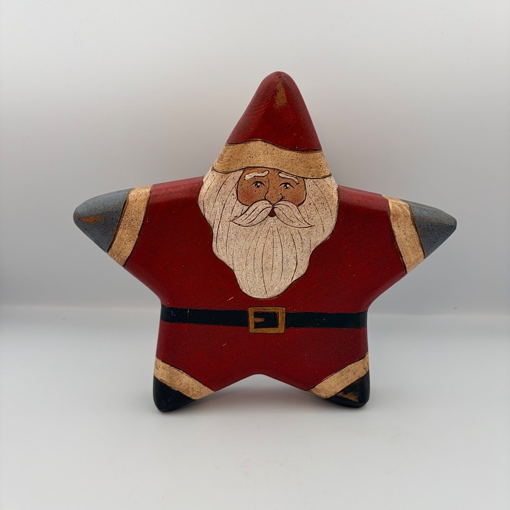 Vintage 1993 K. Krupp-Tremer Signed Wood Folk Art Star‎ Santa Claus Figurine 9in